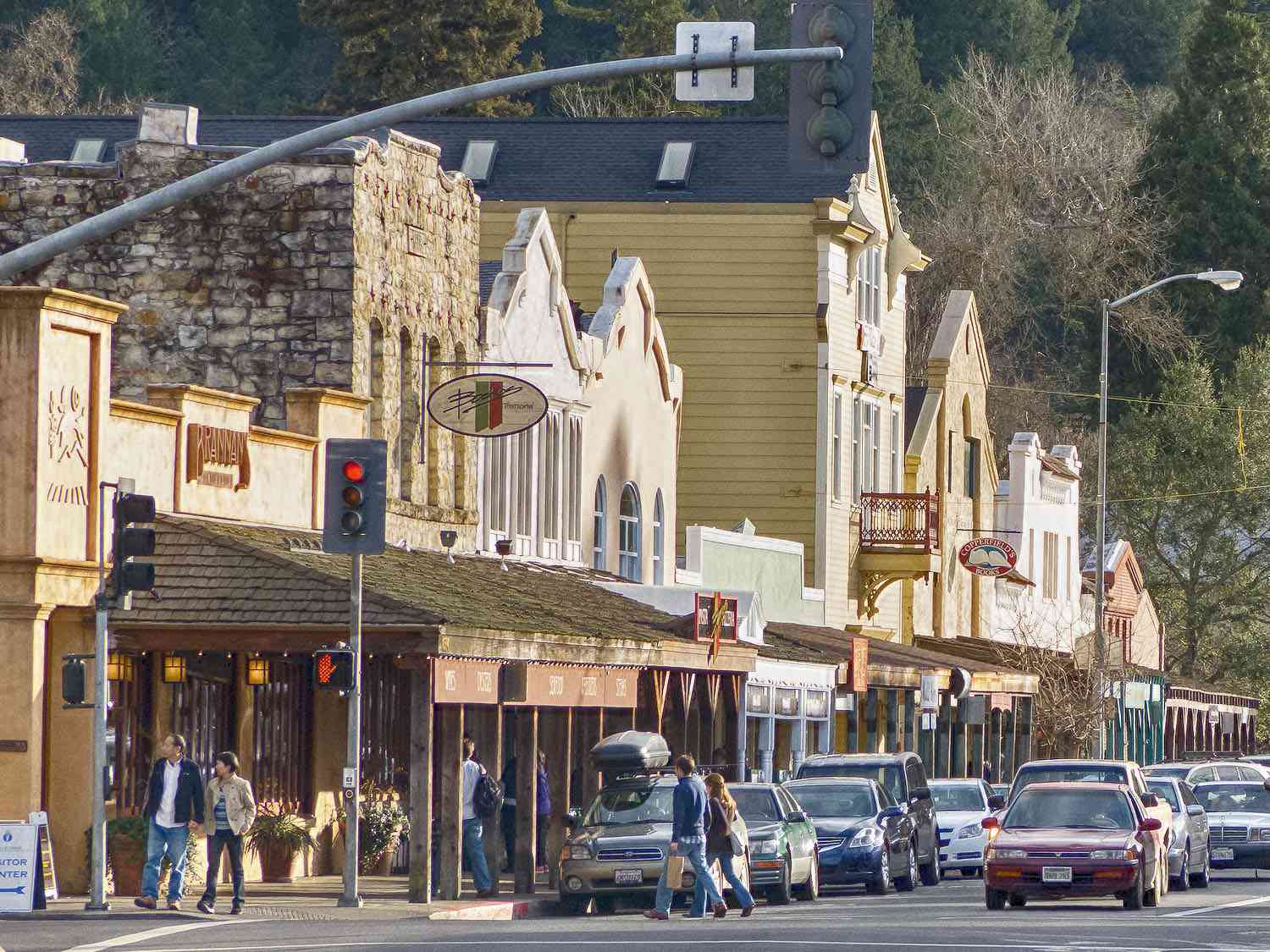 Indulge in luxury shopping in Calistoga, Napa Valley, amidst charming storefronts.