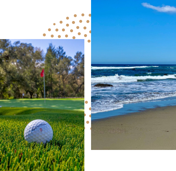 Image depicting a luxury vacation rental with nearby golf course and pristine beach, showcasing a range of exciting activities for guests.
